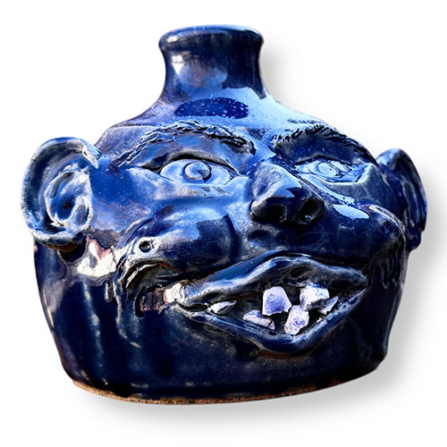 Liz Bloodgood 5" Wood Fired Southern Blue Face Jug DP5961